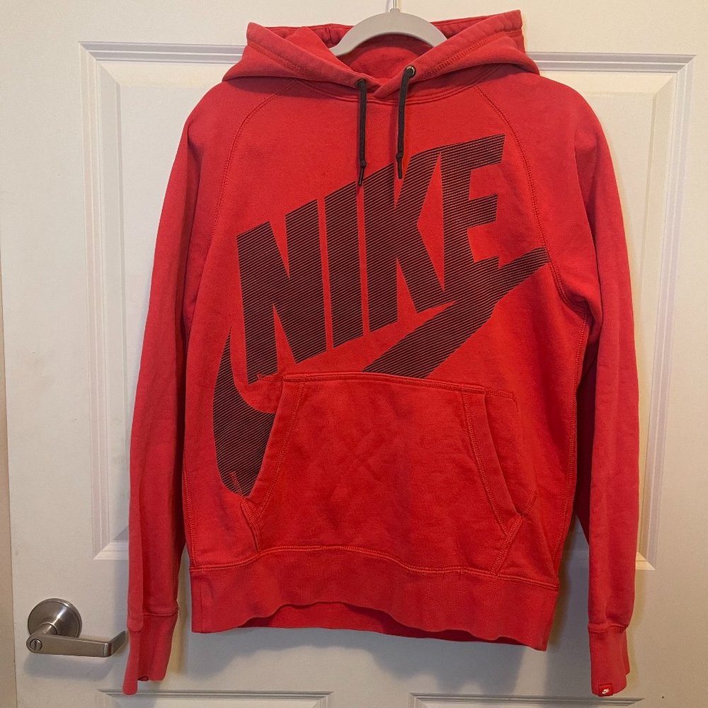 Nike Fleece Pullover Hoodie Sweatshirt Red  Red Tag 620598 Mens Sz S Logo Swoosh